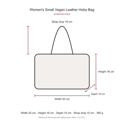 Women's Small Vegan Leather Hobo Bag, dimensions