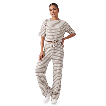 Sunoire striped crop top wide leg pants set colorway brown front crop 01
