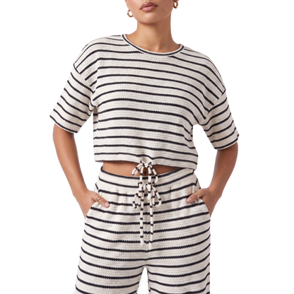 Sunoire striped crop top wide leg pants set torso crop 01
