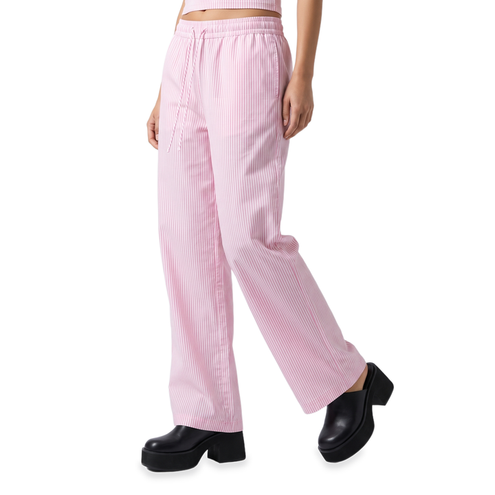 Sunoire pink stripe drawstring wide leg pants bottom front crop 01