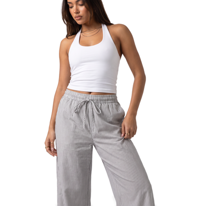 Sunoire pink stripe drawstring wide leg pants colorway gray front crop 01