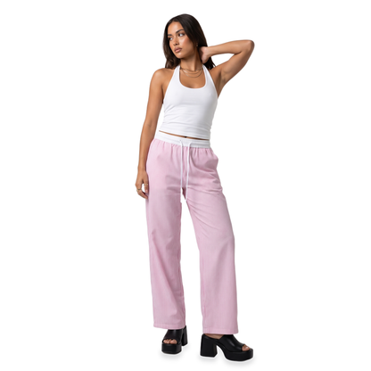 Sunoire pink stripe drawstring wide leg pants front hero 01