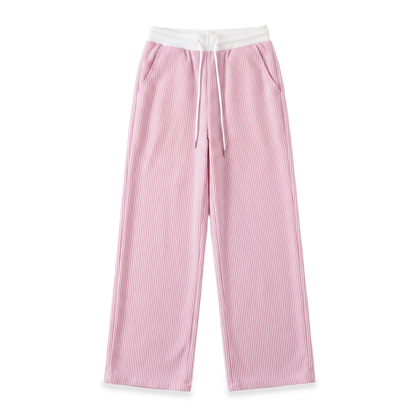 Sunoire pink stripe drawstring wide leg pants garment flatlay 01
