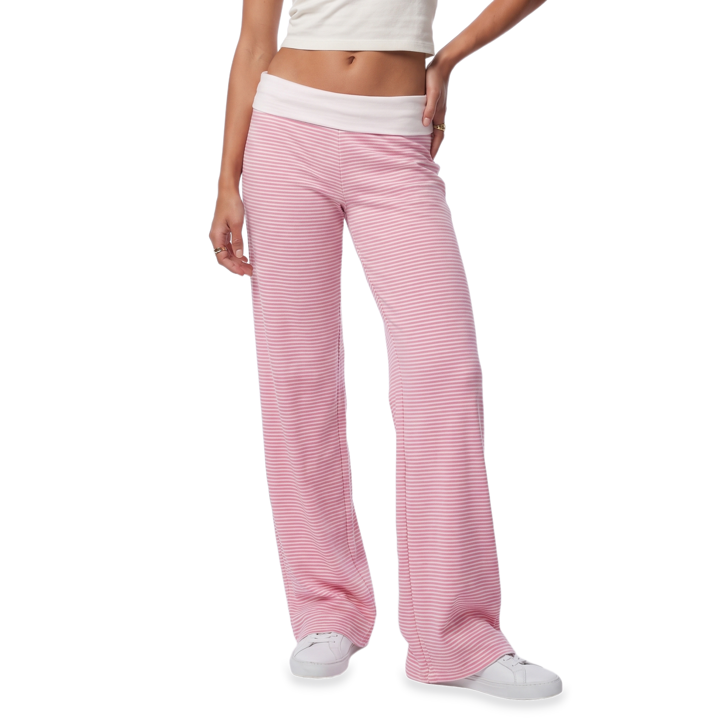 Sunoire pink stripe foldover pants bottom front crop 01