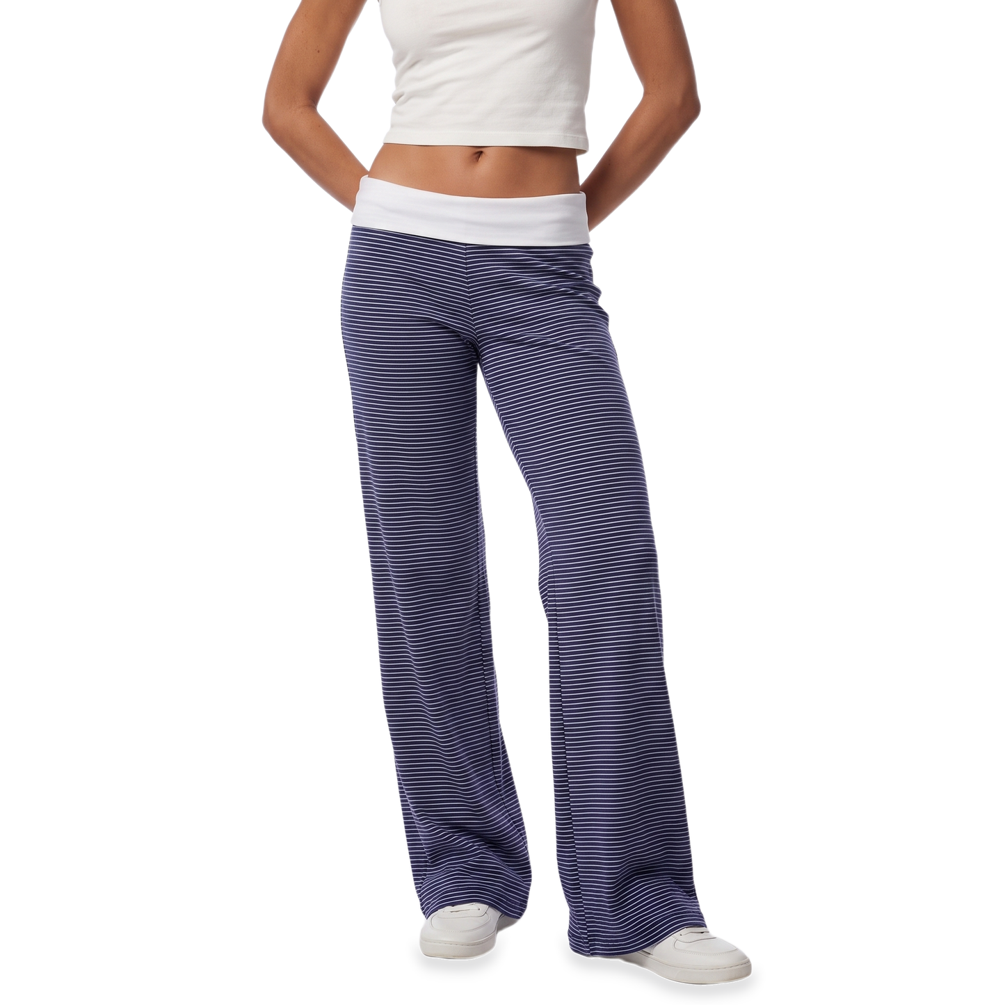 Sunoire pink stripe foldover pants colorway navy blue front crop 01