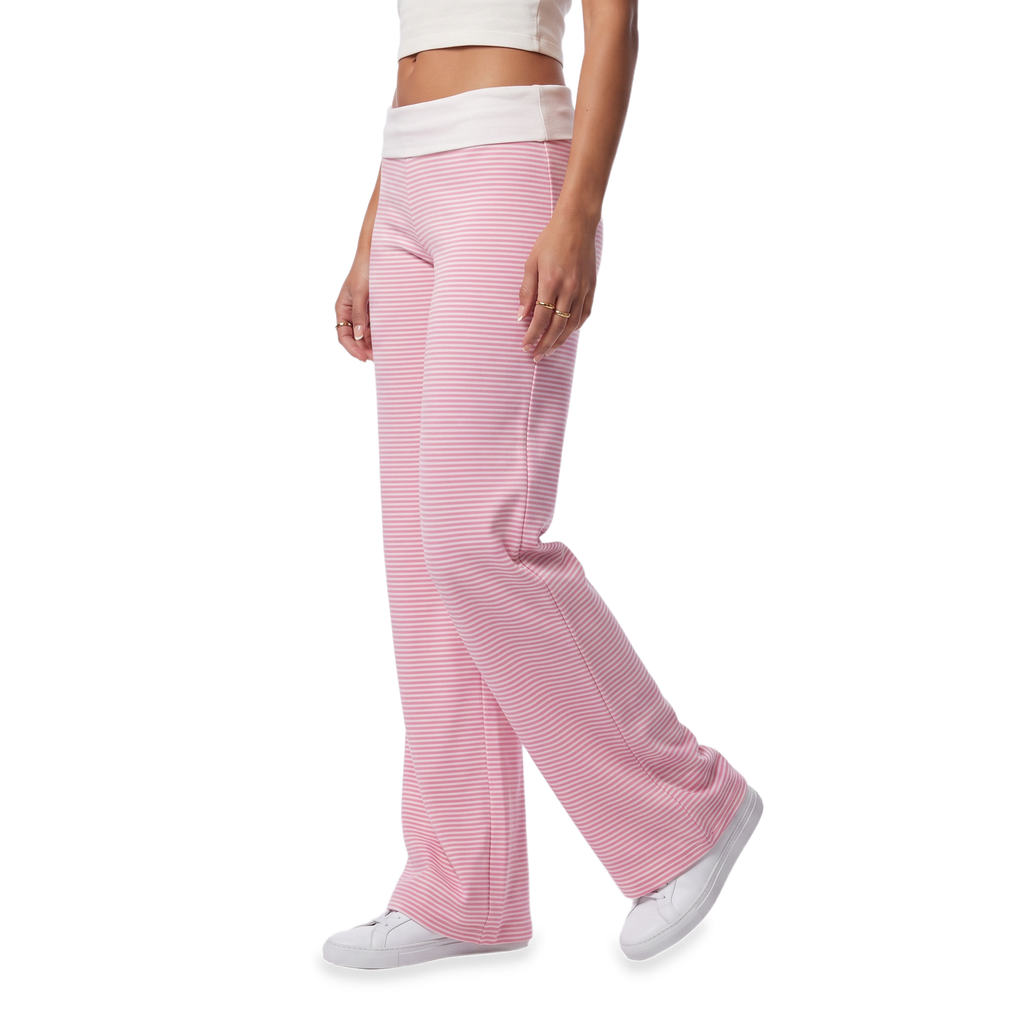 Sunoire pink stripe foldover pants bottom crop 3q 01