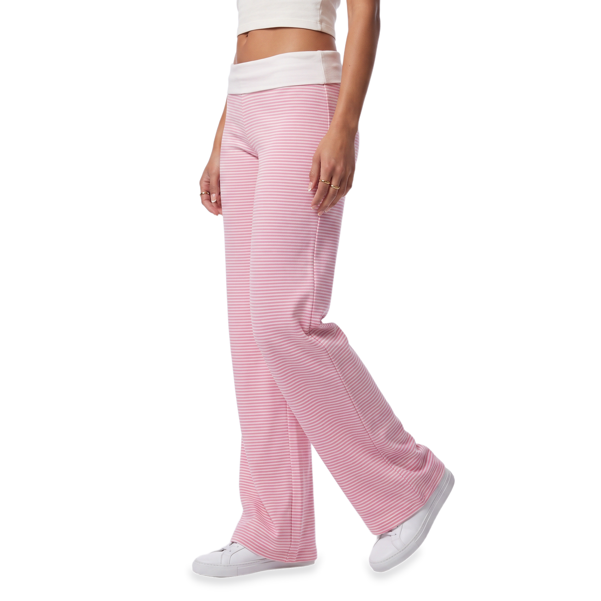 Sunoire pink stripe foldover pants bottom crop 3q 01