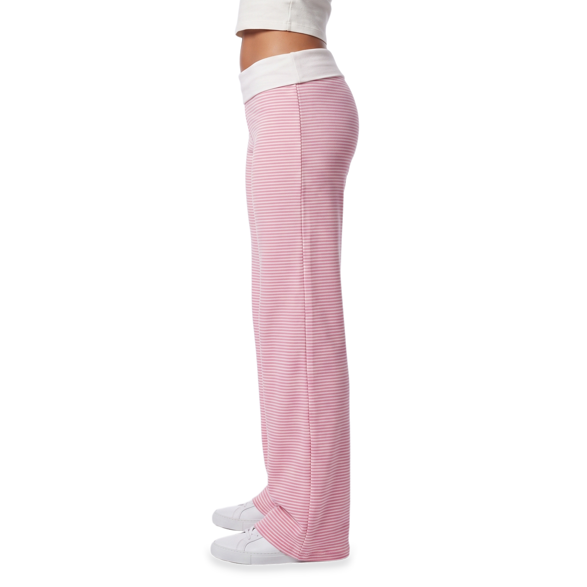 Sunoire pink stripe foldover pants bottom side crop 01