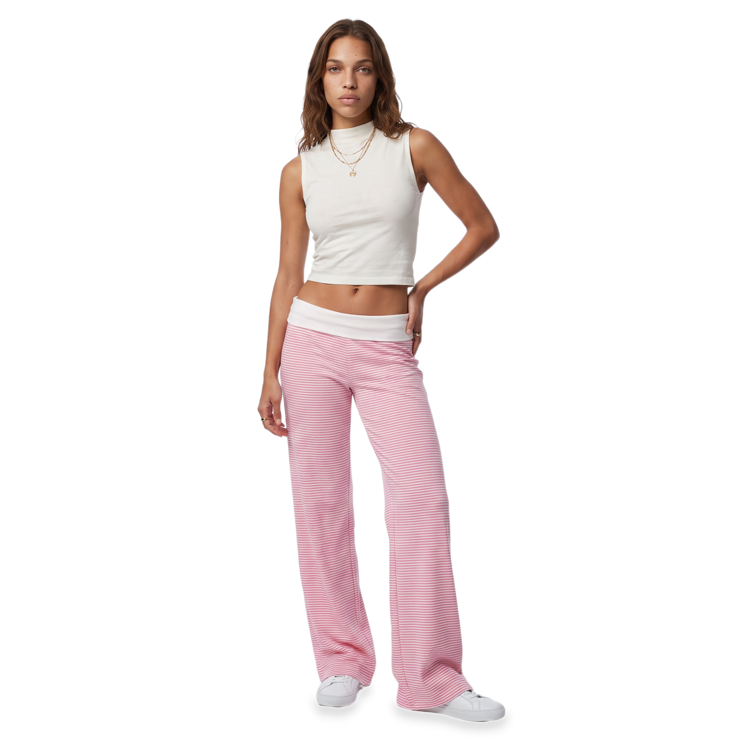 Sunoire pink stripe foldover pants front hero 01