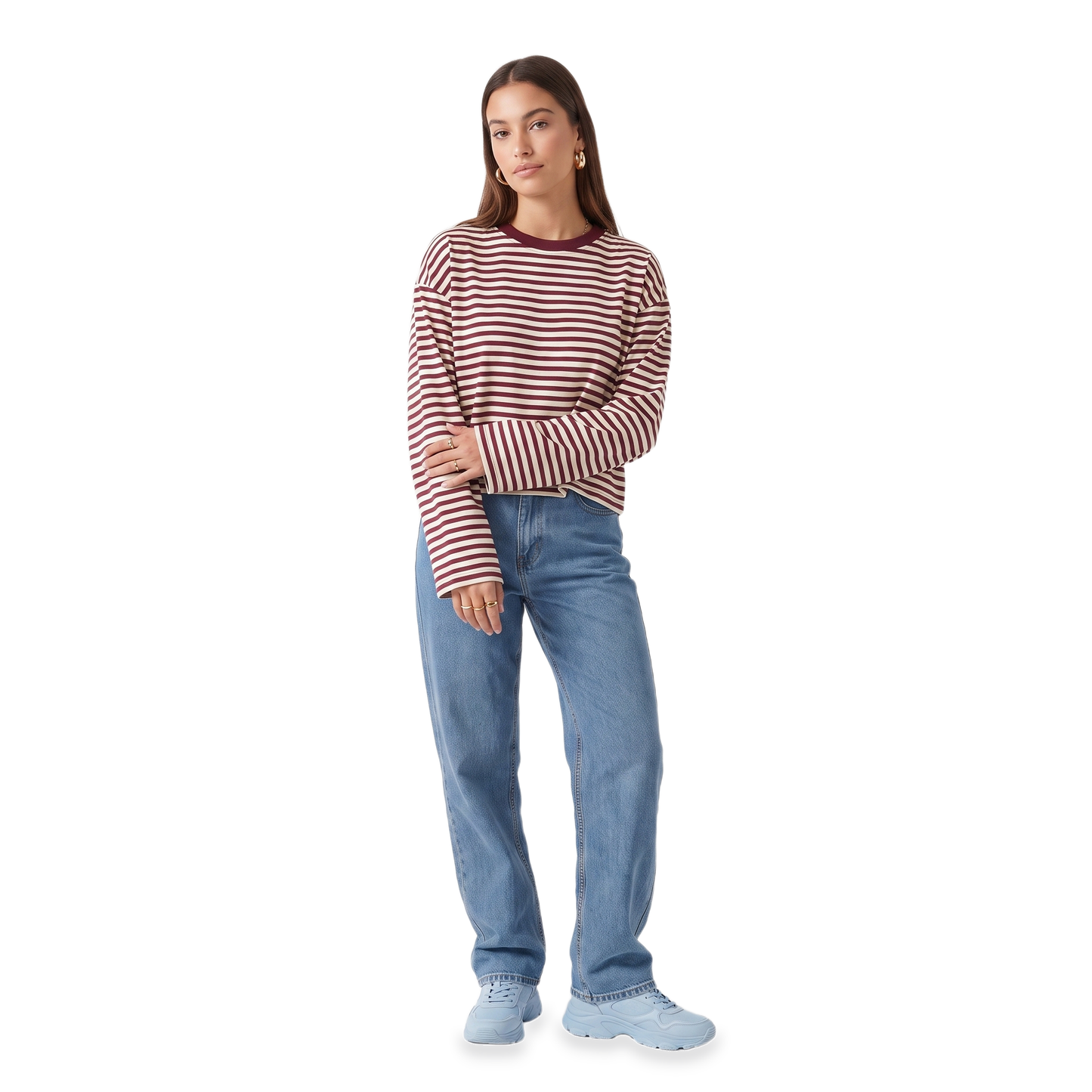 Sunoire striped contrast collar crop top colorway red front crop 01