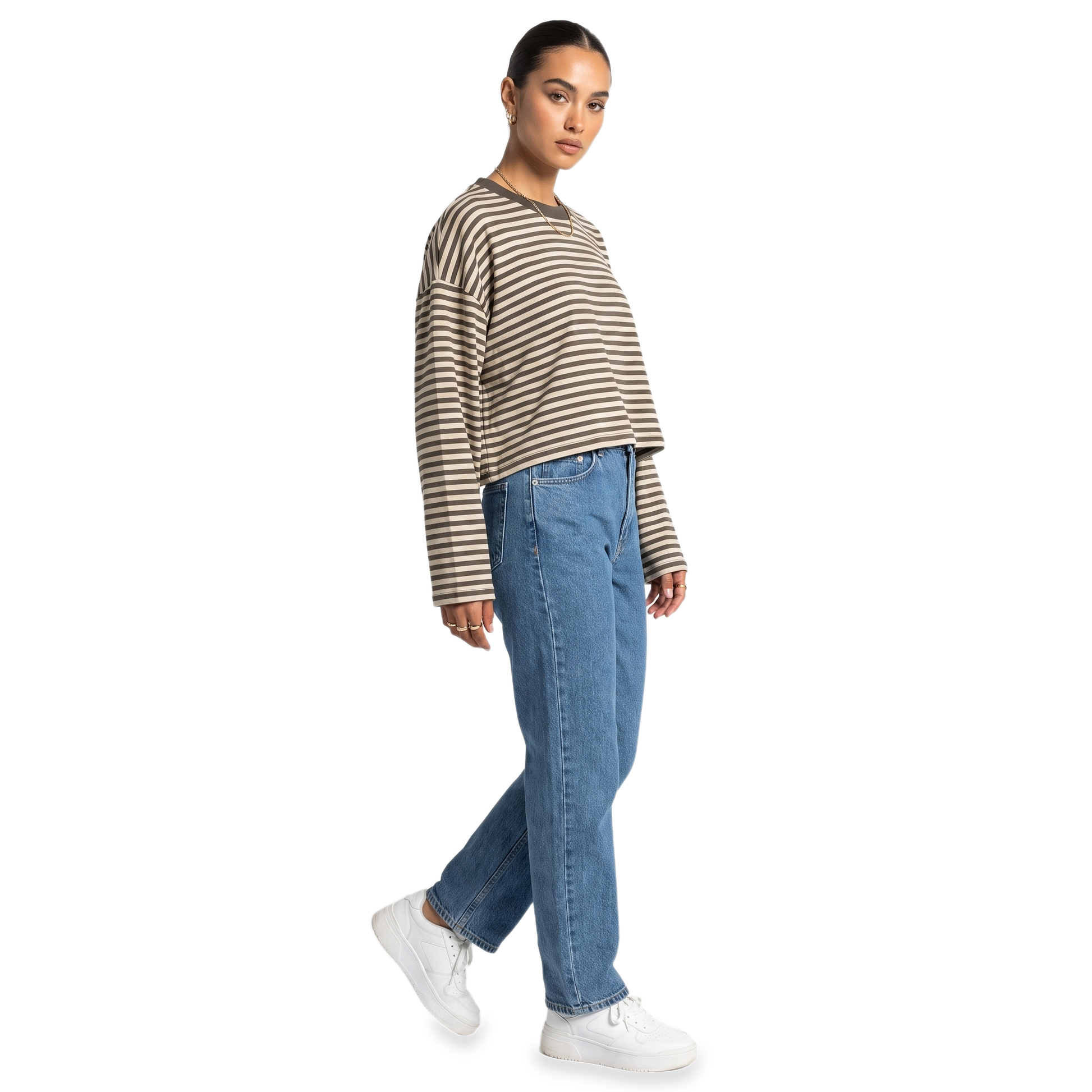 Sunoire striped contrast collar crop top three quarter 01