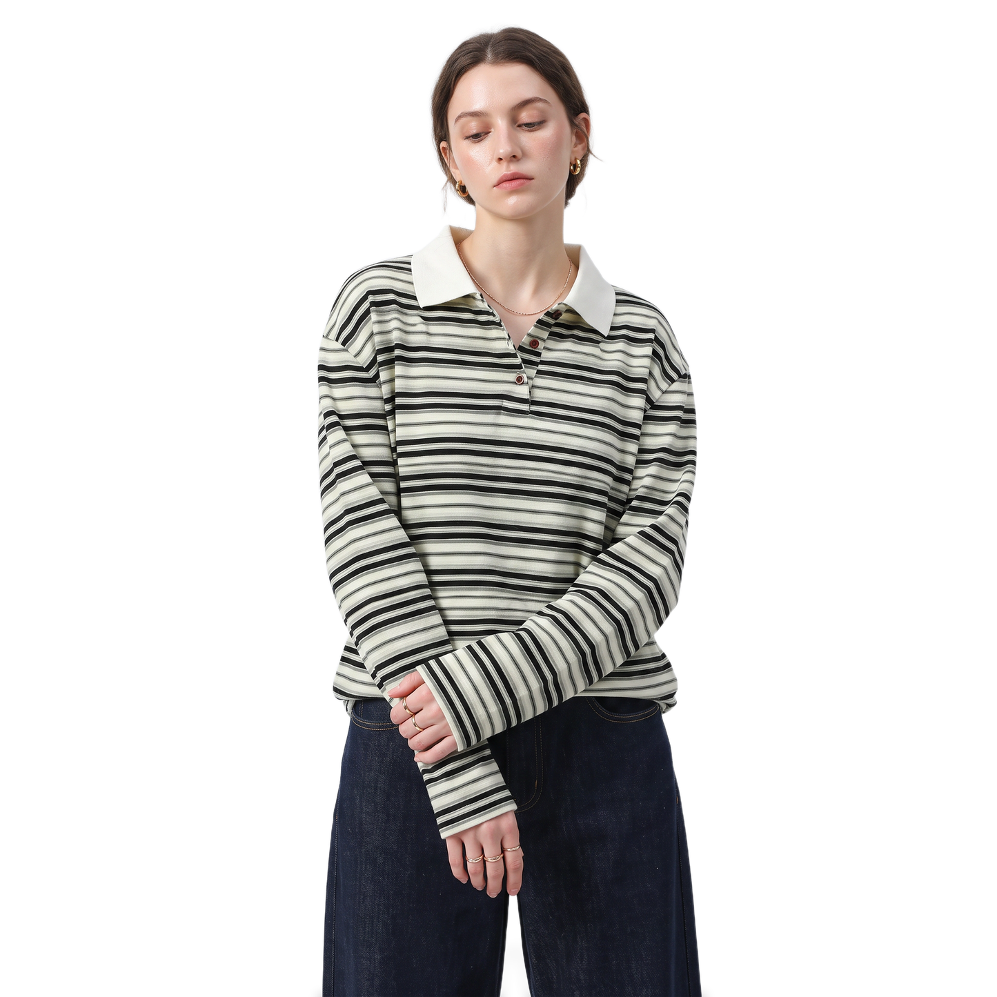 Sunoire striped polo oversized top top front crop 01