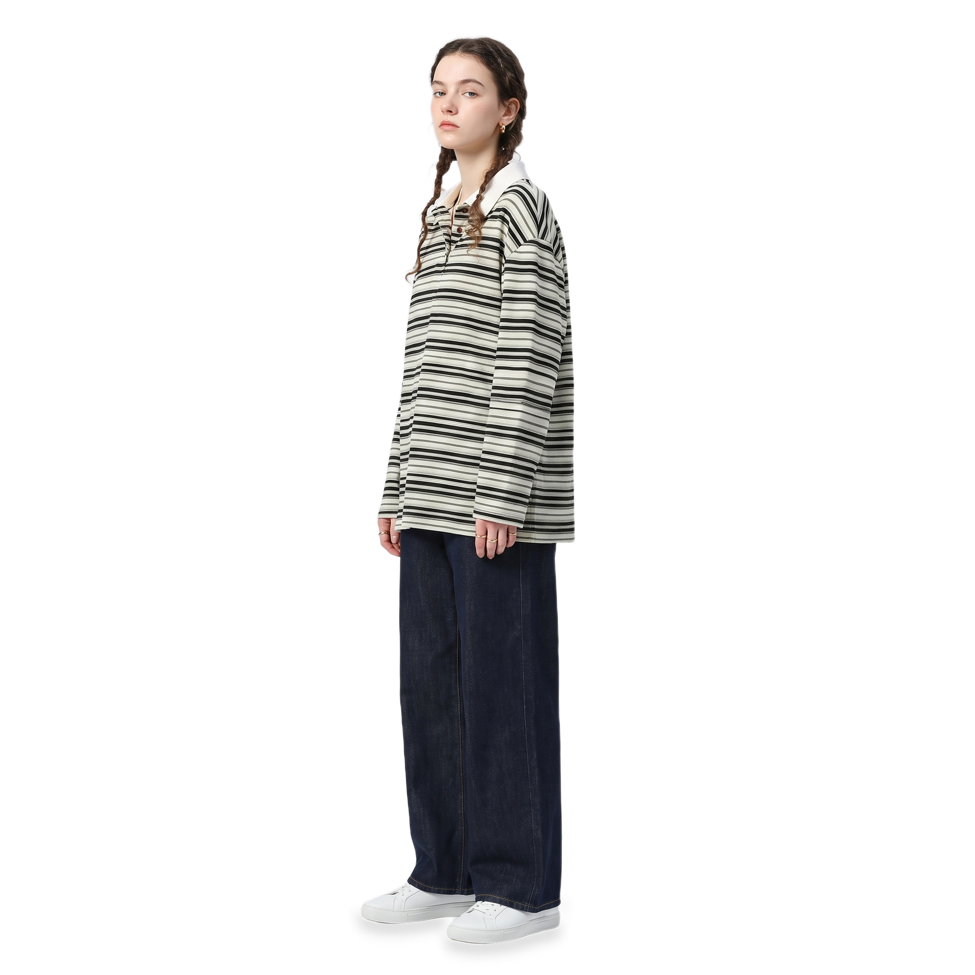 Sunoire striped polo oversized top three quarter 01