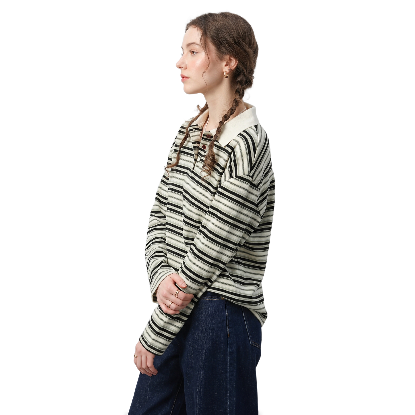 Sunoire striped polo oversized top top side crop 01