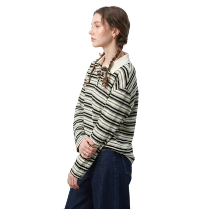 Sunoire striped polo oversized top top side crop 01