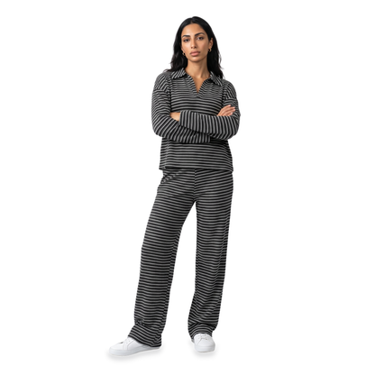 Sunoire striped collared lounge set front hero 01