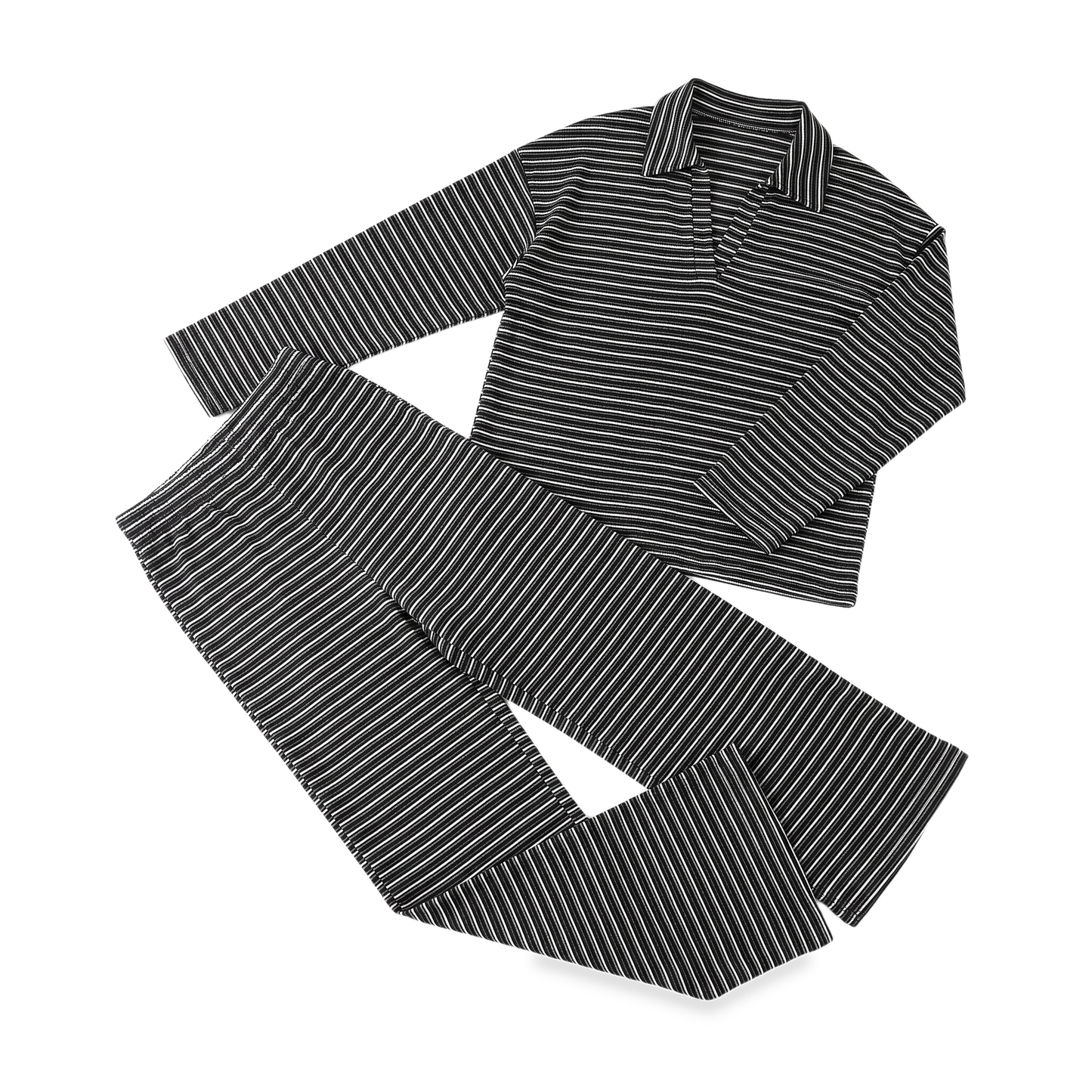 Sunoire striped collared lounge set garment flatlay 01