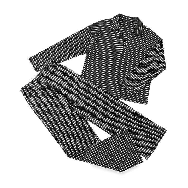 Sunoire striped collared lounge set garment flatlay 01