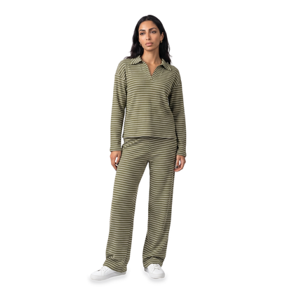 Sunoire striped collared lounge set colorway green front hero 01