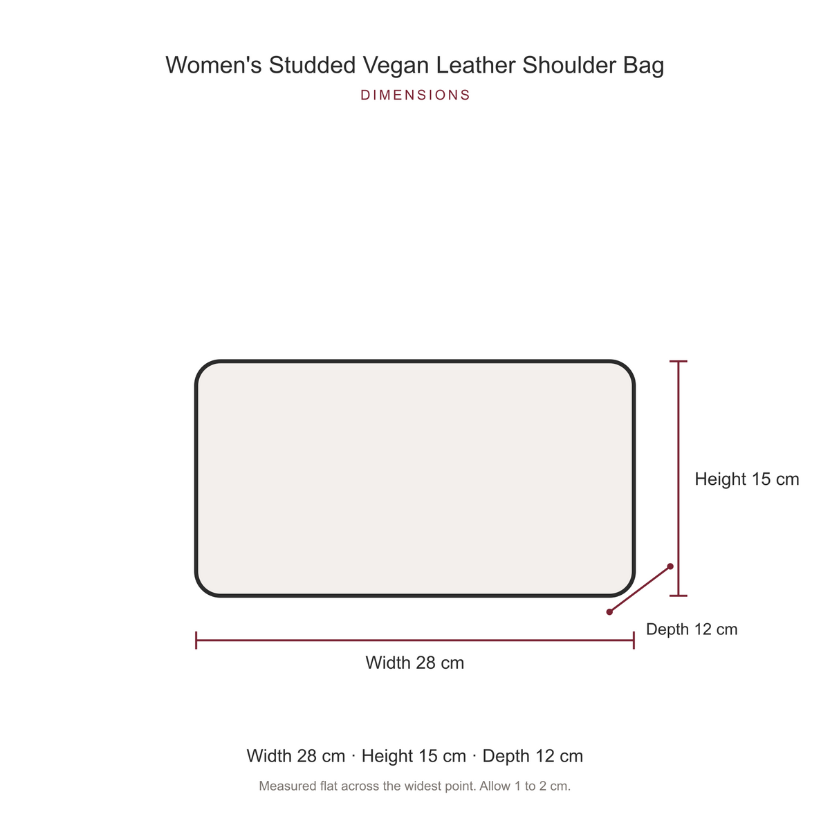 Women's Studded Vegan Leather Shoulder Bag, dimensions