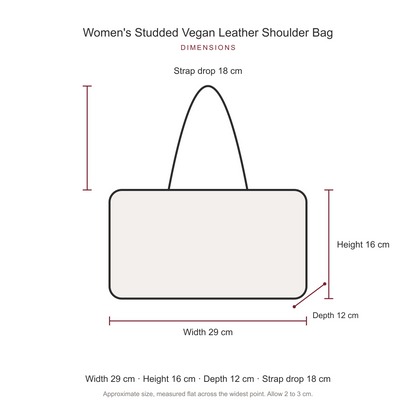 Women's Studded Vegan Leather Shoulder Bag, dimensions