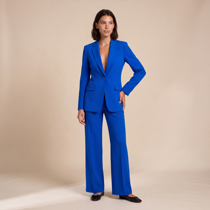 Sunoire women s tailored blazer and wide leg trousers set smart occasion style colorway blue front hero 01