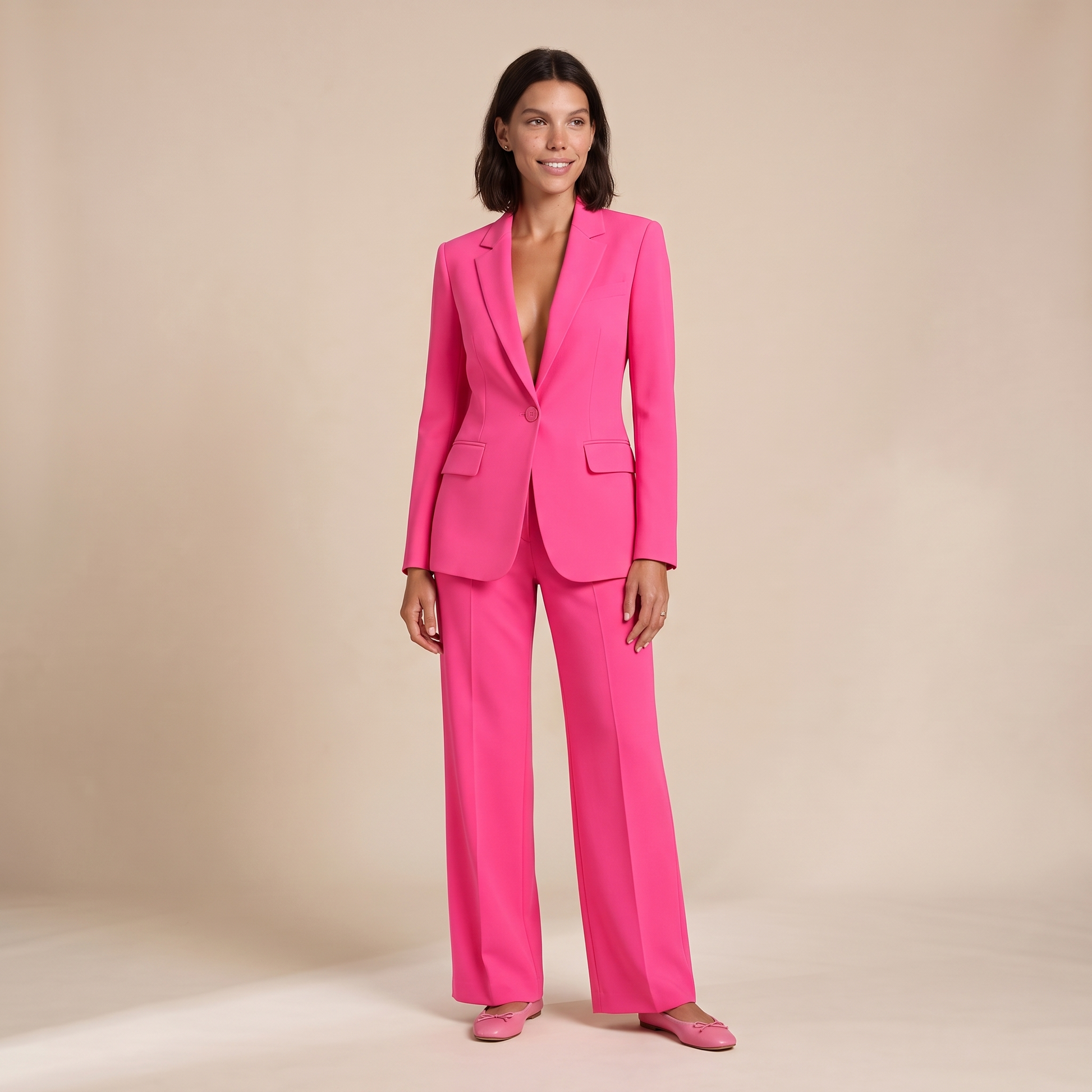 Sunoire women s tailored blazer and wide leg trousers set smart occasion style colorway pink front hero 01