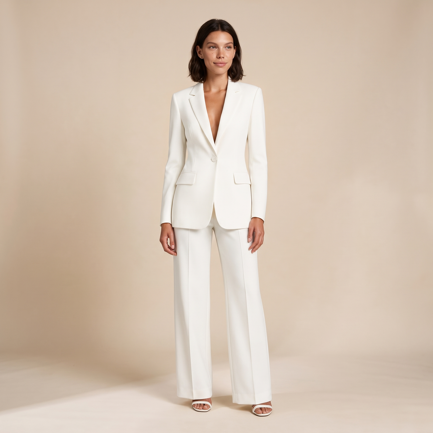 Sunoire women s tailored blazer and wide leg trousers set smart occasion style front hero 01