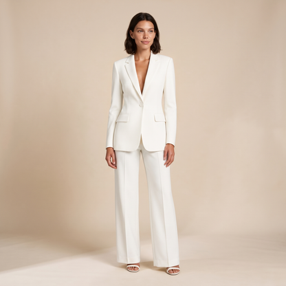 Sunoire women s tailored blazer and wide leg trousers set smart occasion style front hero 01