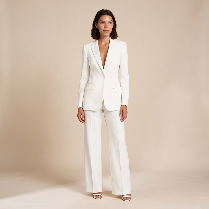 Sunoire women s tailored blazer and wide leg trousers set smart occasion style front hero 01