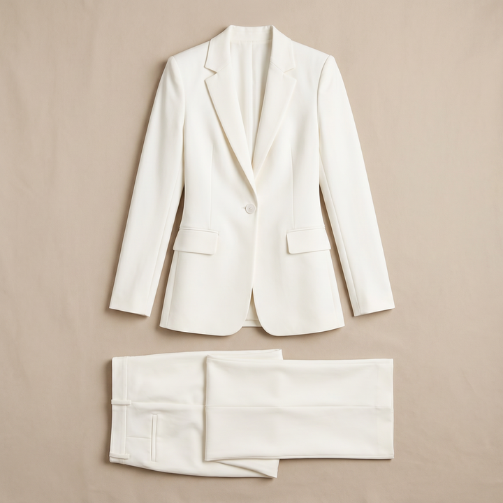 Sunoire women s tailored blazer and wide leg trousers set smart occasion style garment flatlay 01