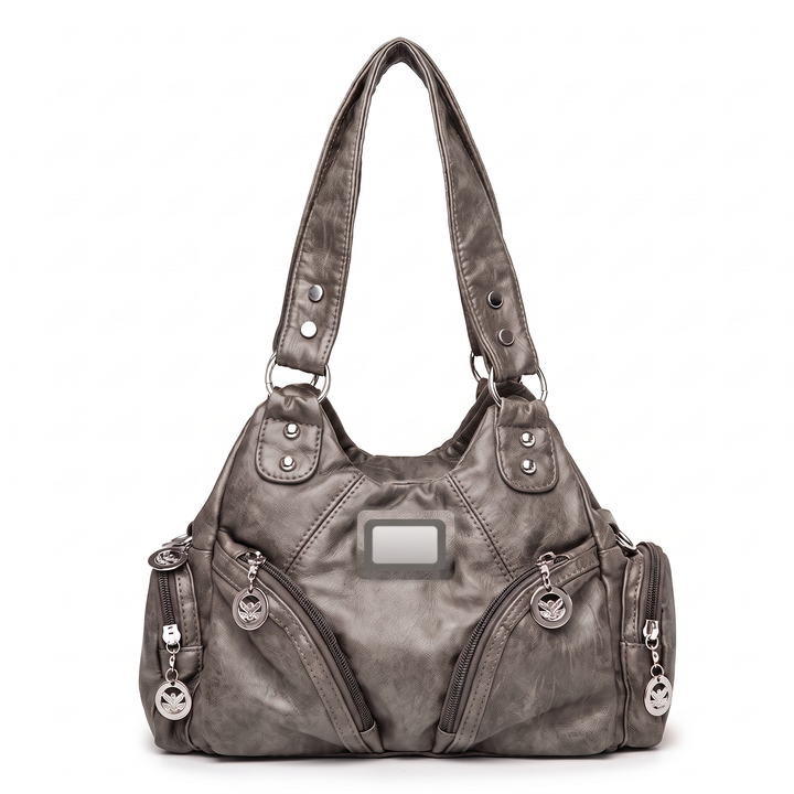 Women's Slouchy Faux Leather Hobo Bag – Caramel Brown Everyday Casual Shoulder Bag — Gray