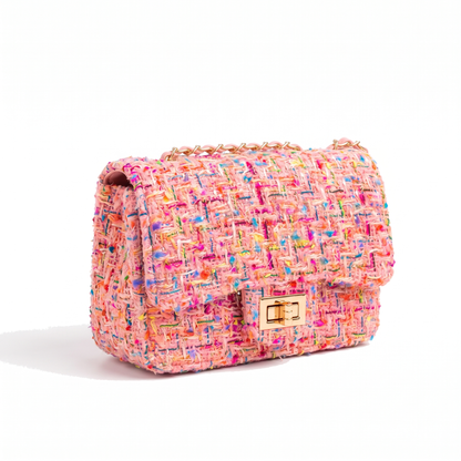 Women's Tweed Chain Flap Shoulder Bag, three-quarter view