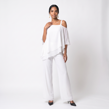 Sunoire women s two piece set asymmetrical colorway white front hero 01
