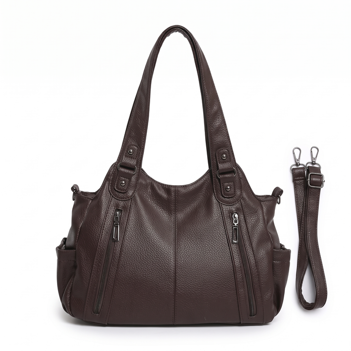 Sunoire women s vintage square shape pu leather dual shoulder crossbody tote bag soft large capacity zipper closure rivet office commute 01 front