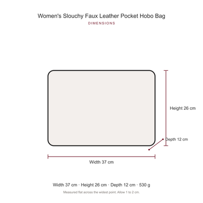 Women's Slouchy Faux Leather Pocket Hobo Bag, dimensions