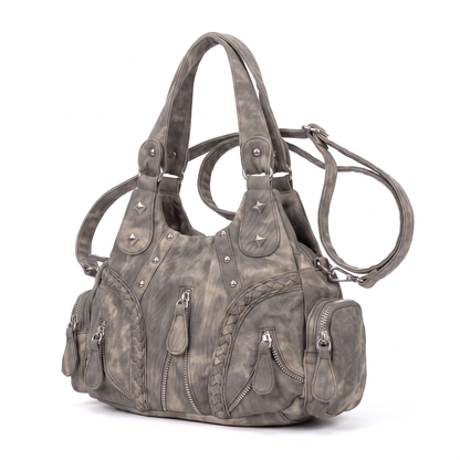 Women's Washed Denim Hobo Bag, three-quarter view
