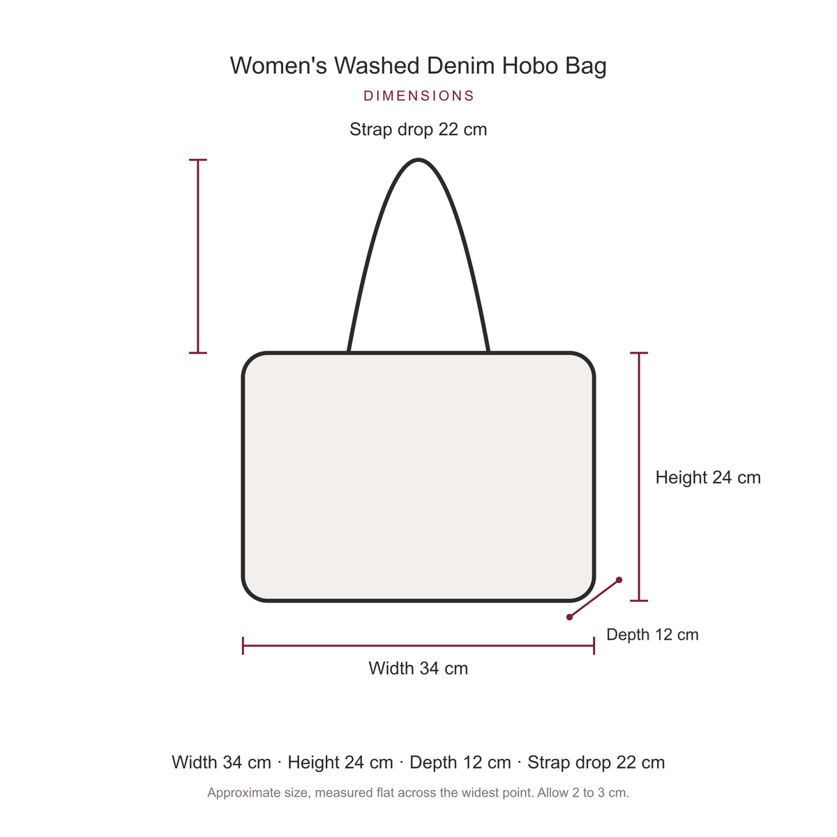 Women's Washed Denim Hobo Bag, dimensions