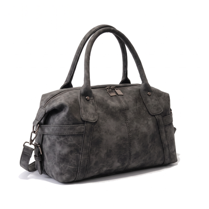 Women's Washed Faux Leather Boston Bag, three-quarter view