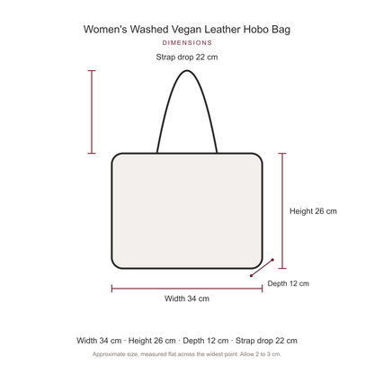 Women's Washed Vegan Leather Hobo Bag, dimensions