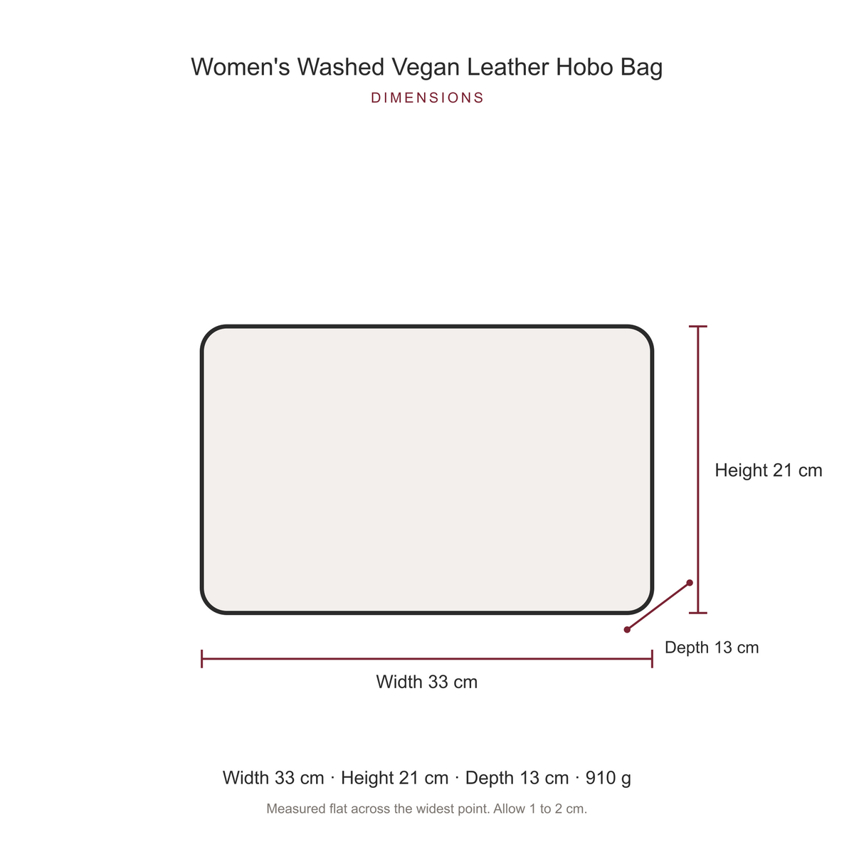 Women's Washed Vegan Leather Hobo Bag, dimensions