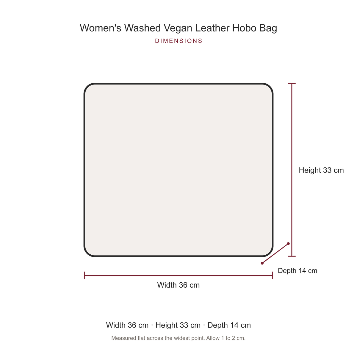 Women's Washed Vegan Leather Hobo Bag, dimensions
