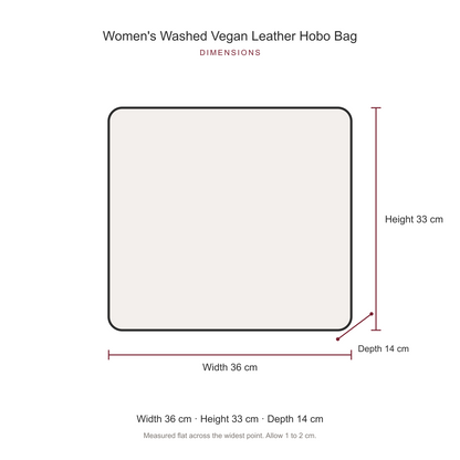 Women's Washed Vegan Leather Hobo Bag, dimensions