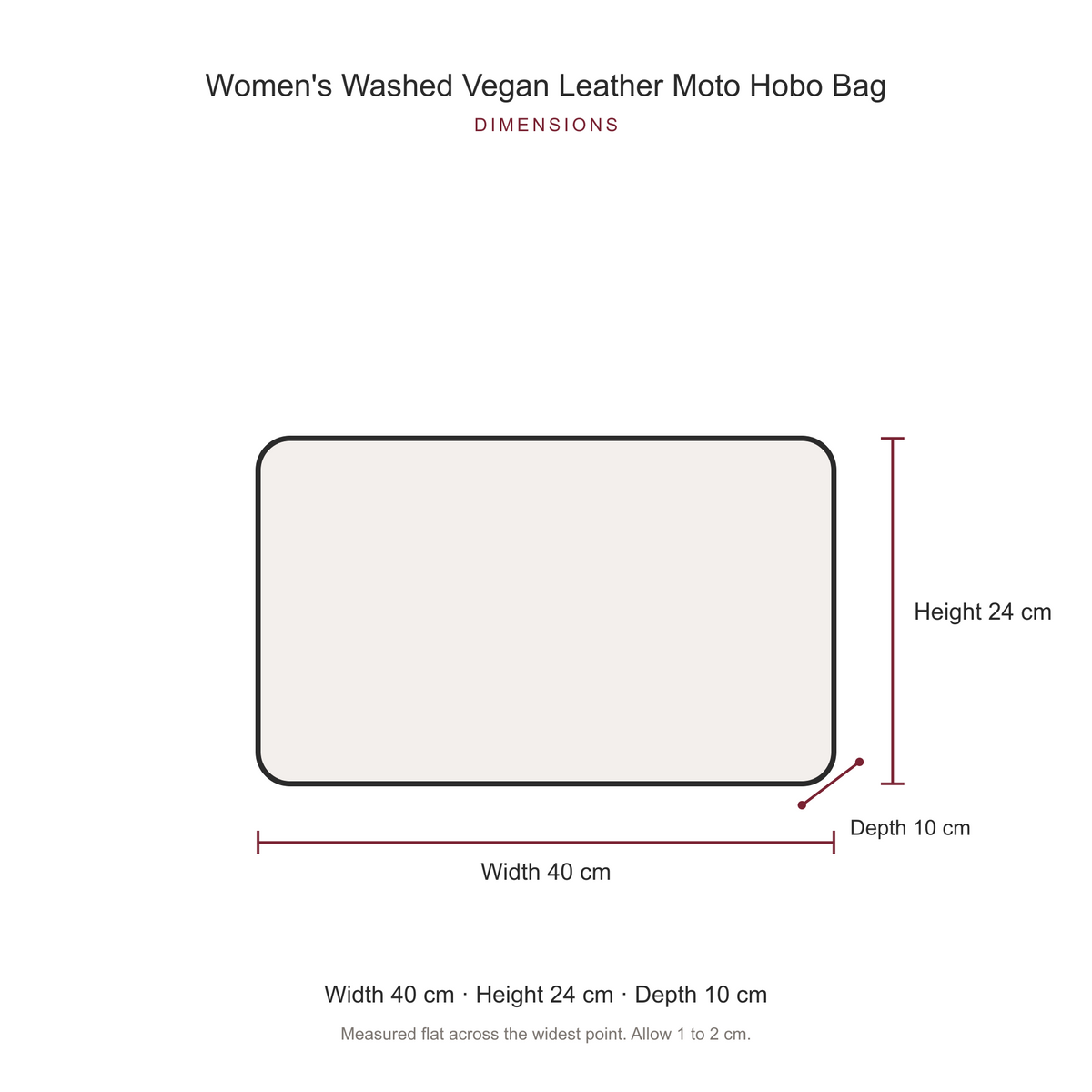 Women's Washed Vegan Leather Moto Hobo Bag, dimensions