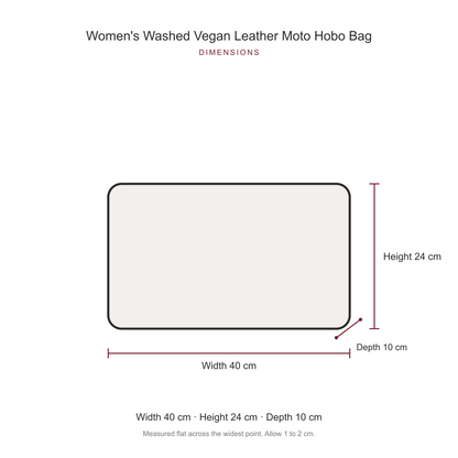 Women's Washed Vegan Leather Moto Hobo Bag, dimensions