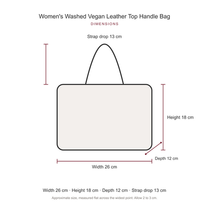 Women's Washed Vegan Leather Top Handle Bag, dimensions