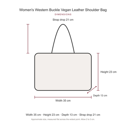 Women's Western Buckle Vegan Leather Shoulder Bag, dimensions