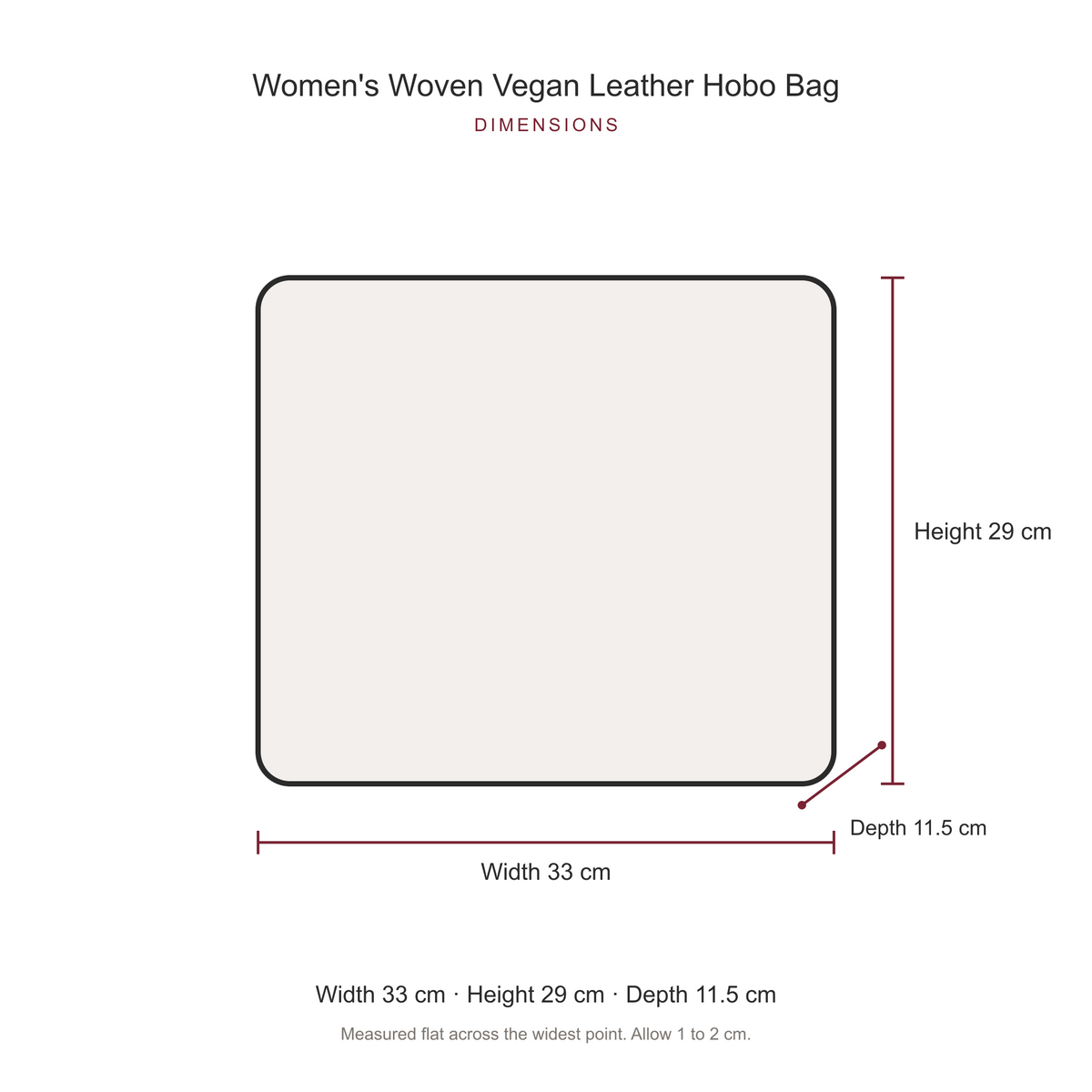 Women's Woven Vegan Leather Hobo Bag, dimensions