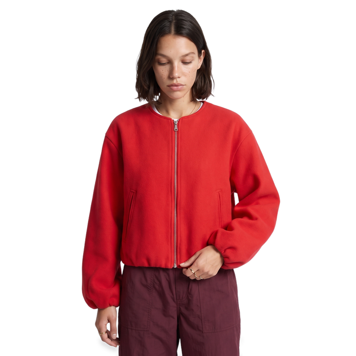 Sunoire red zip front cropped jacket top front crop 01