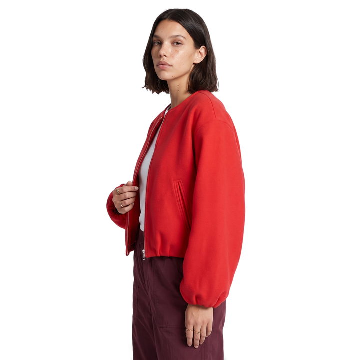 Sunoire red zip front cropped jacket top side crop 01